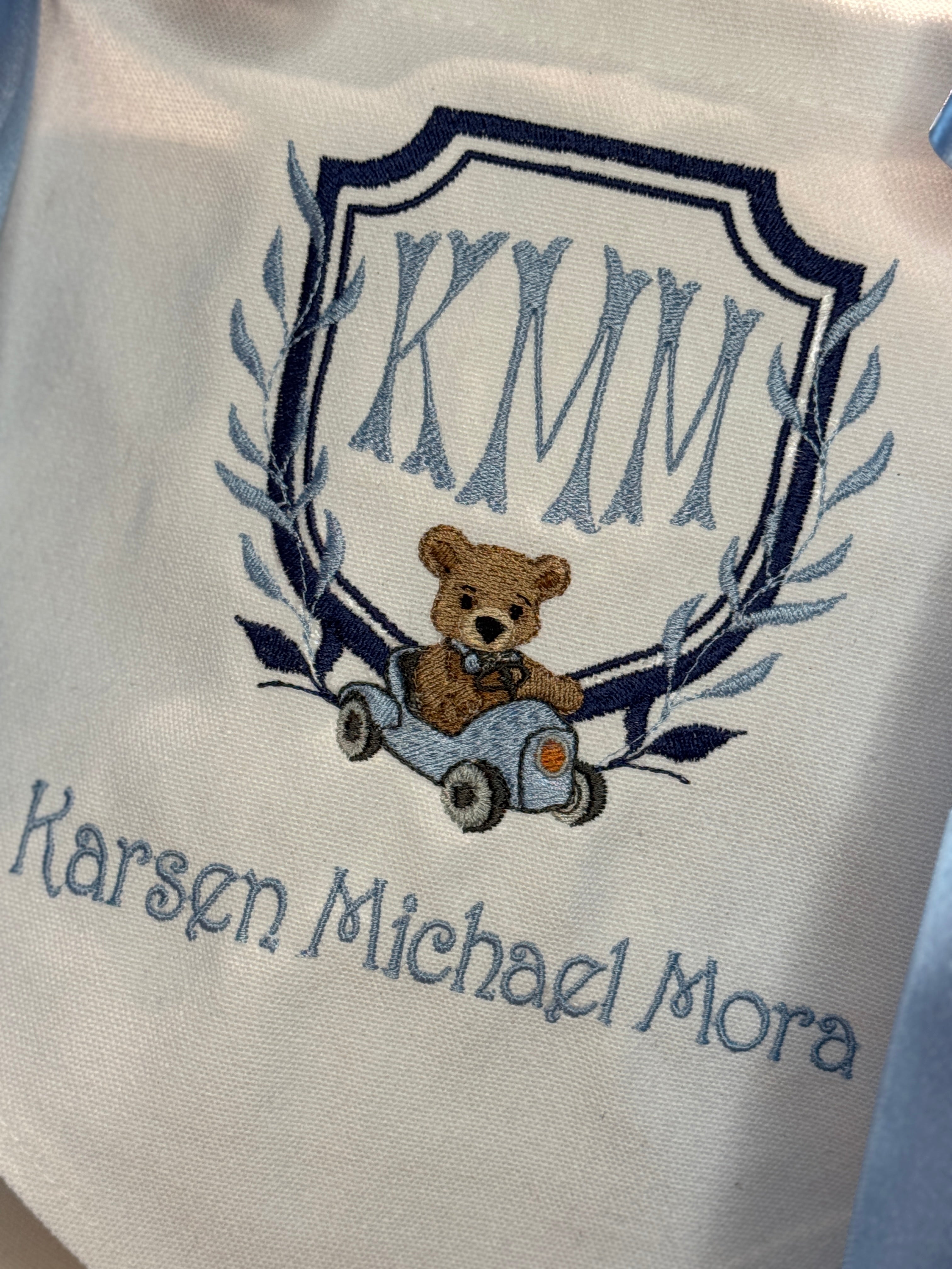 Custom Embroidered Baby Banner: Monogram Nursery Decor with Satin Bows