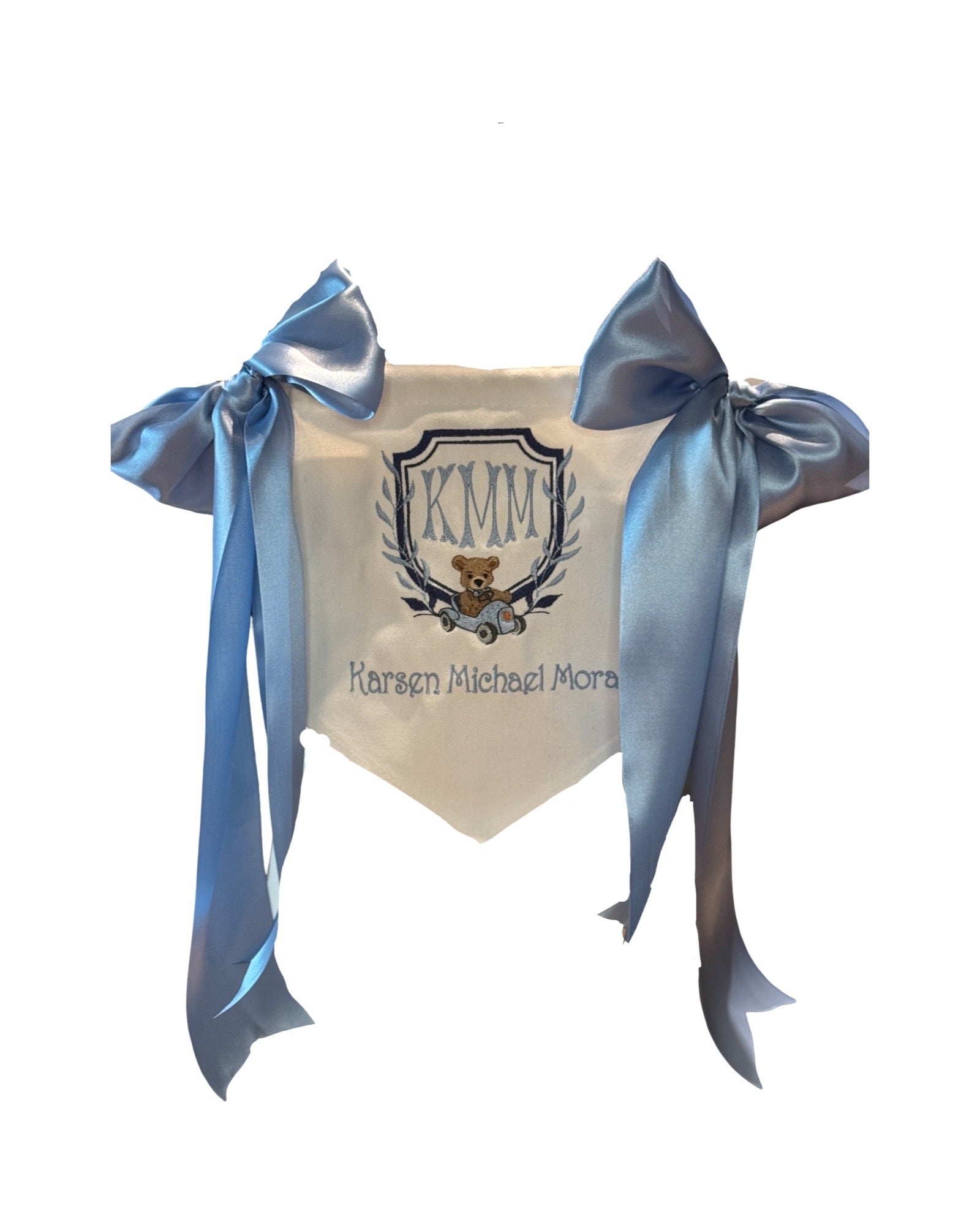 Custom Embroidered Baby Banner: Monogram Nursery Decor with Satin Bows